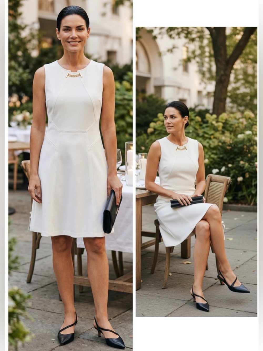 Ivanka Trump Cream Sleeveless Dress ivory Fit and Flare SZ 8 Gold Details NWT